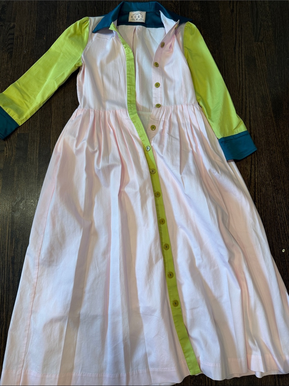 BURU Pink and Green Colorblock Button-Front Dress